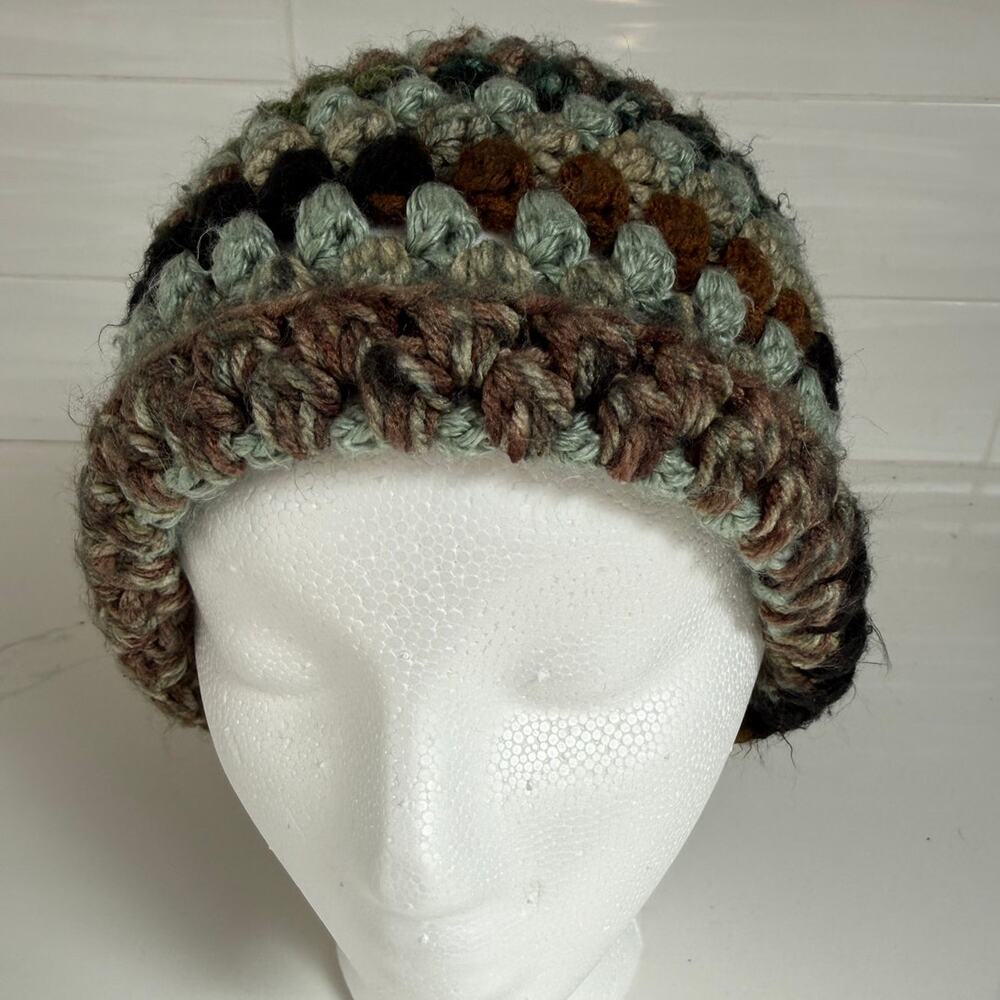 Chunky Knit Beanie Multicolor Earth Tone Boho Grunge Slouchy Winter Hat
